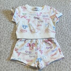 Lola + The Boys Pastel Bow Print Short Set